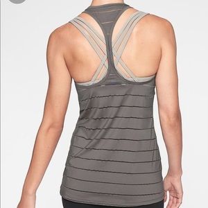Athleta Grey Mesh Stripe Tank Top